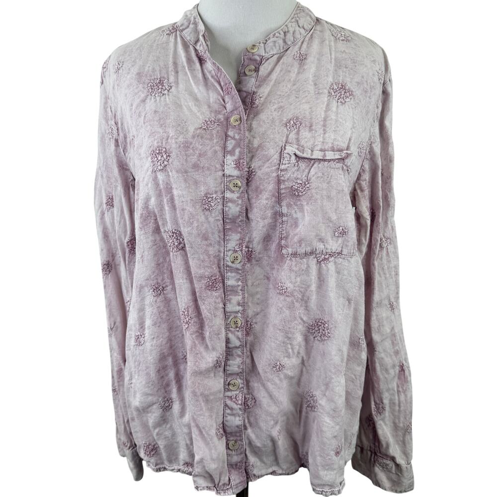 Pilcro & The Letterpress Anthropologie Lavender Floral Embroidered Blouse Shirt